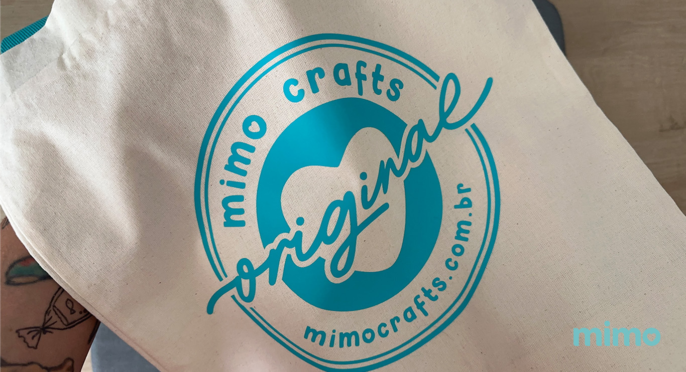 Resultado da aplicação do Transfer Mimo na ecobag do kit de brindes corporativos 