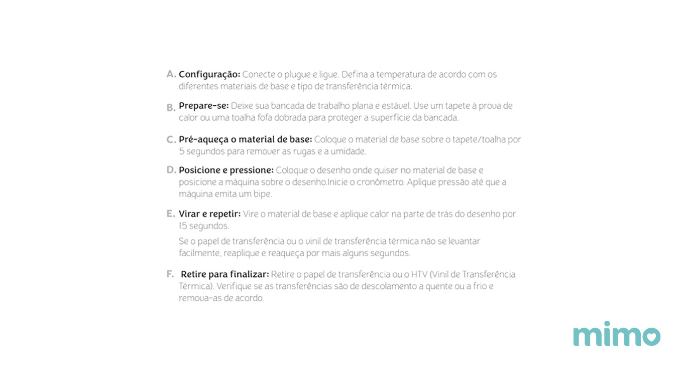 Passos para usar a Prensa Térmica Mimo Pressing